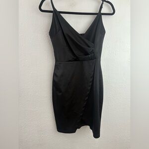 Wild Cat Stunner Black Satin Asymmetrical spaghetti straps Mini Dress size M